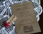 ALICE in WONDERLAND Wedding INVITATION - Menu, Wish Note, Program - Scroll Style - Weddings, events - choose ribbon color - Set of 50