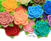 rainbow of roses resin flower cabochon mix 36mm 20pc, perfect for hairpins and necklaces