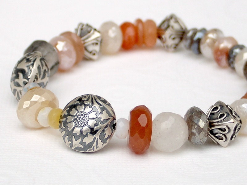 Mystic Multi Moonstone Faceted Rondelle Sterling Silver Stretch Bracelet