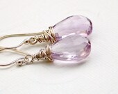 Rose-de-France (Pink) Amethyst Briolette Sterling Silver Wire Wrapped Dangle Earrings