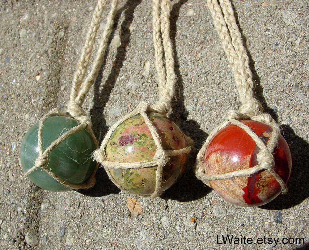Hemp Wrapped Healing Crystal Ball Gemstone Necklace