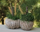 Knitted Beige Pumpkins for Fall Decoration