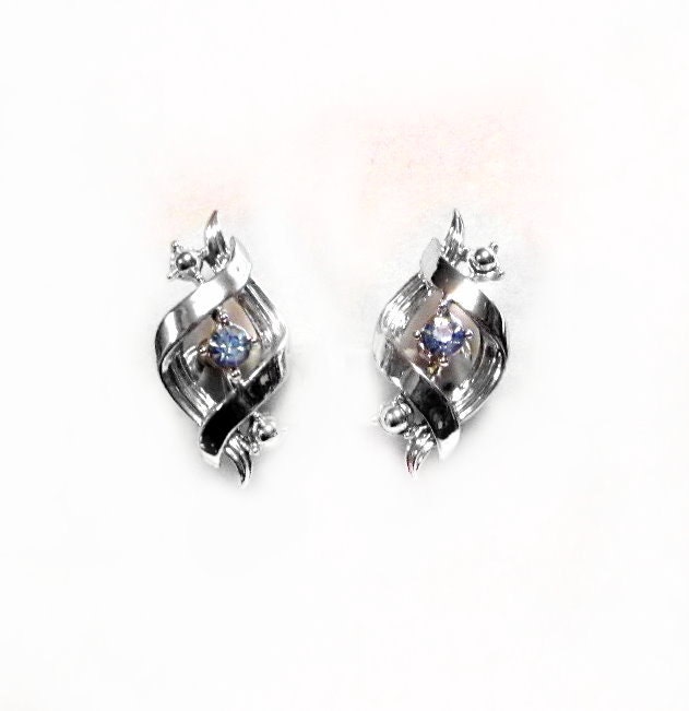 1950s Coro Earrings, Blue Rhinestones