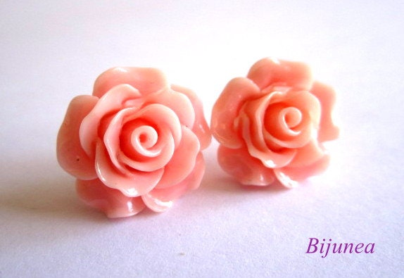Rose earrings - Peach rose stud earrings - Orange flower posts - Peach rose studs - Orange rose post earrings sp330
