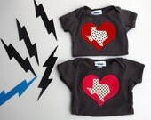 I Love Texas Baby Toddler Bodysuit Charcoal and Pink Flambe or Cherry Red Heart size 3-6m, 6-12m, 12-18m