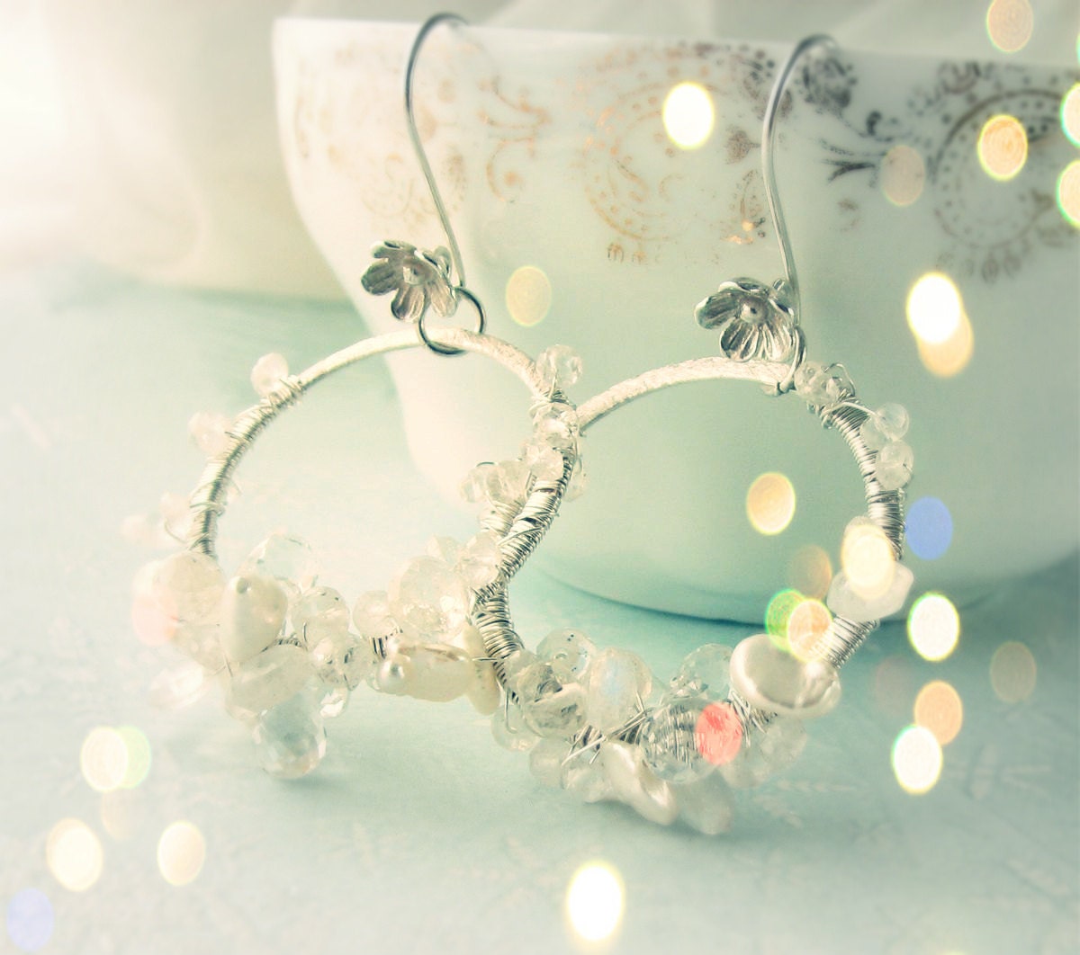 MOONBEAMS drop earrings sterling silver  moonstone SALE
