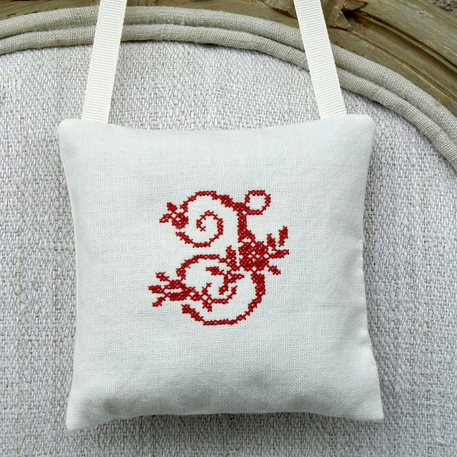 Antique Linen Square Sachet - Letter J