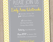 Yellow and Grey Chevron Stripes Printable Bridal Shower Invitation