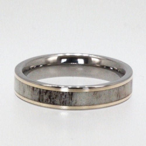Titanium Ring inlaid with Deer Antler and two 14K Gold Pinstripes