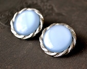 50% OFF SALE Vintage pale blue round thermoset clip on earrings