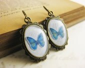 Blue Paper Butterfly earrings - Brass French Fish Hooks