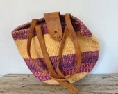 Vintage AINSLEY Tote / 1990s Bag / Woven Raffia Bag / Straw Purse