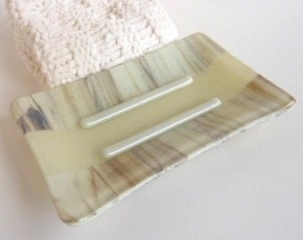 Large Glass Soap Dish in French Vanilla and Brown