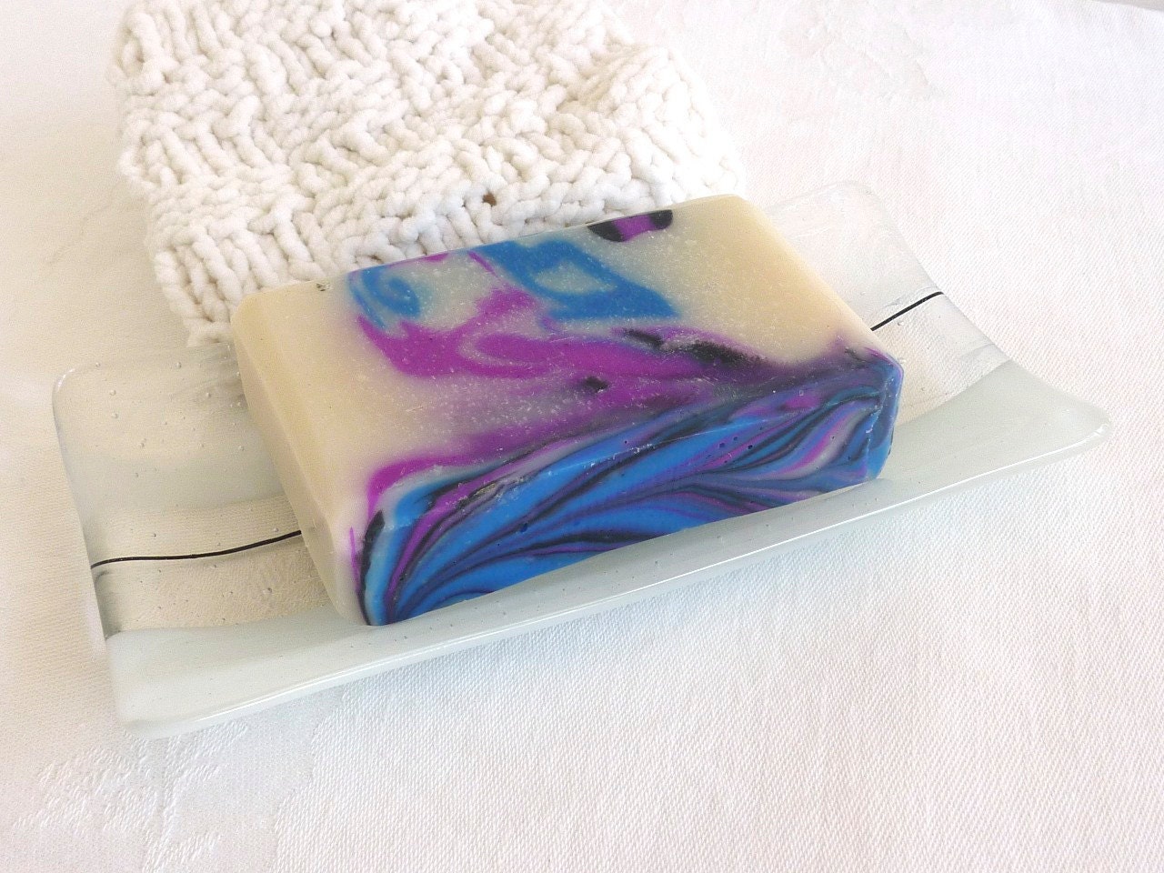 Large Soap Dish in White Glass