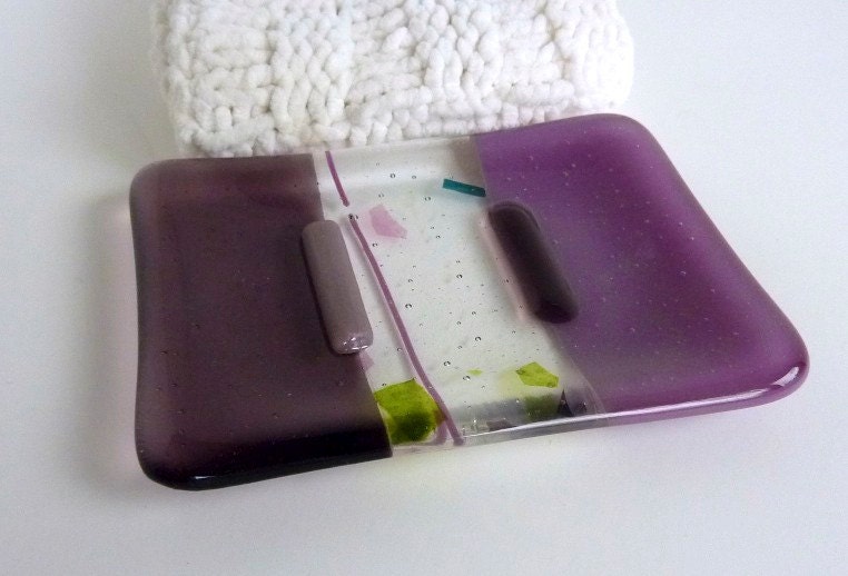 Glass Soap Dish in Dusty Lilac and Violet