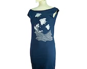Navy Starry Eyed Chidori and Waves Screen Printed T-Shirt Dress - Sizes S M L