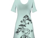 Ash Grey Seafoam Japanese Pine Tree Screen Printed Crewneck Dress - Sizes S M L