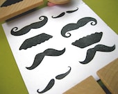 Mustache Rubber Stamp Set, Hand Carved Set of Four 4
