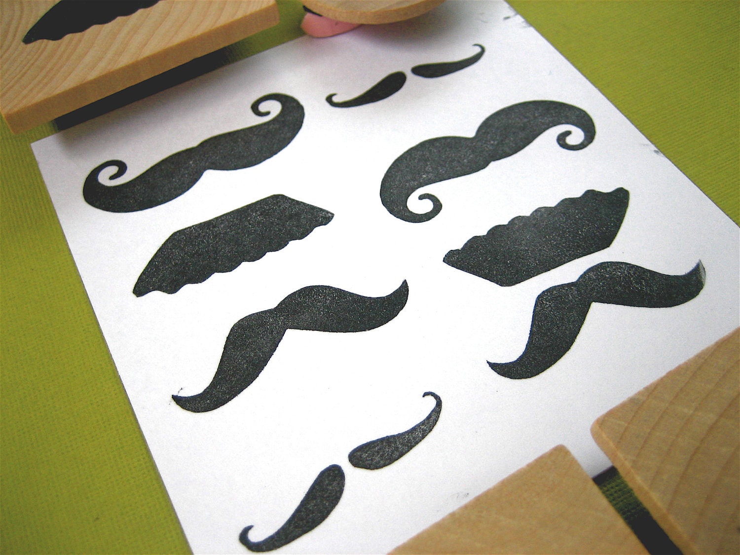 Mustache Rubber Stamp Set, Hand Carved Set of Four 4