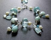 Aqua Quartz, Amazonite, Sterling Silver Wire Wrapped Bracelet - Aqua Dream