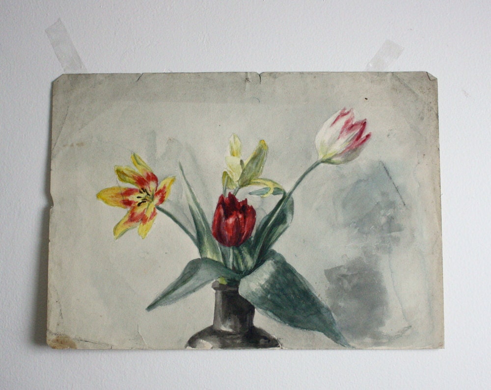 Vintage Tulips Watercolor - shavingkitsuppplies