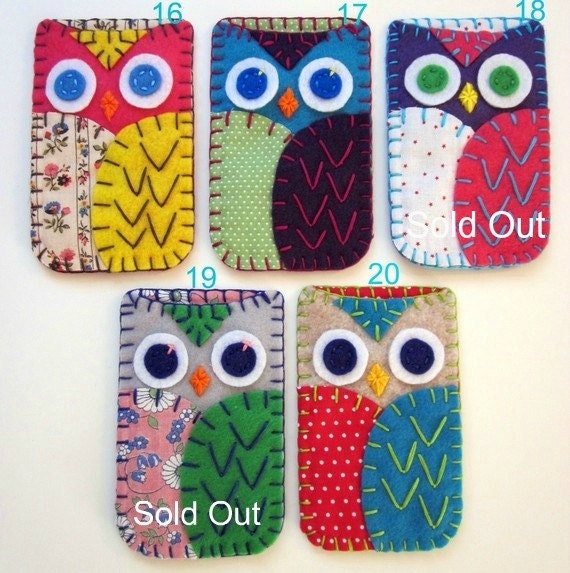 Your Choice Felt Owl Iphone 5 Samsung Case Cozy  MADE TO ORDER