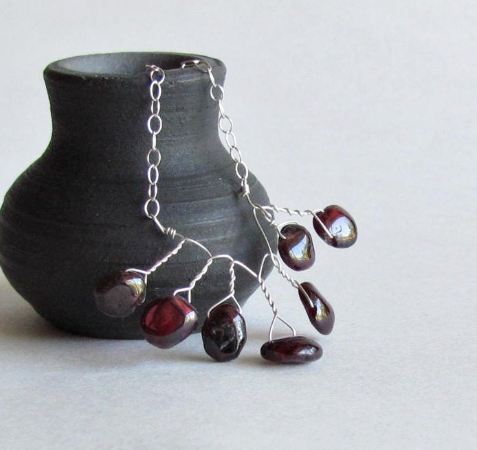 Garnet Tree Branch Necklace - Botanical - Woodland