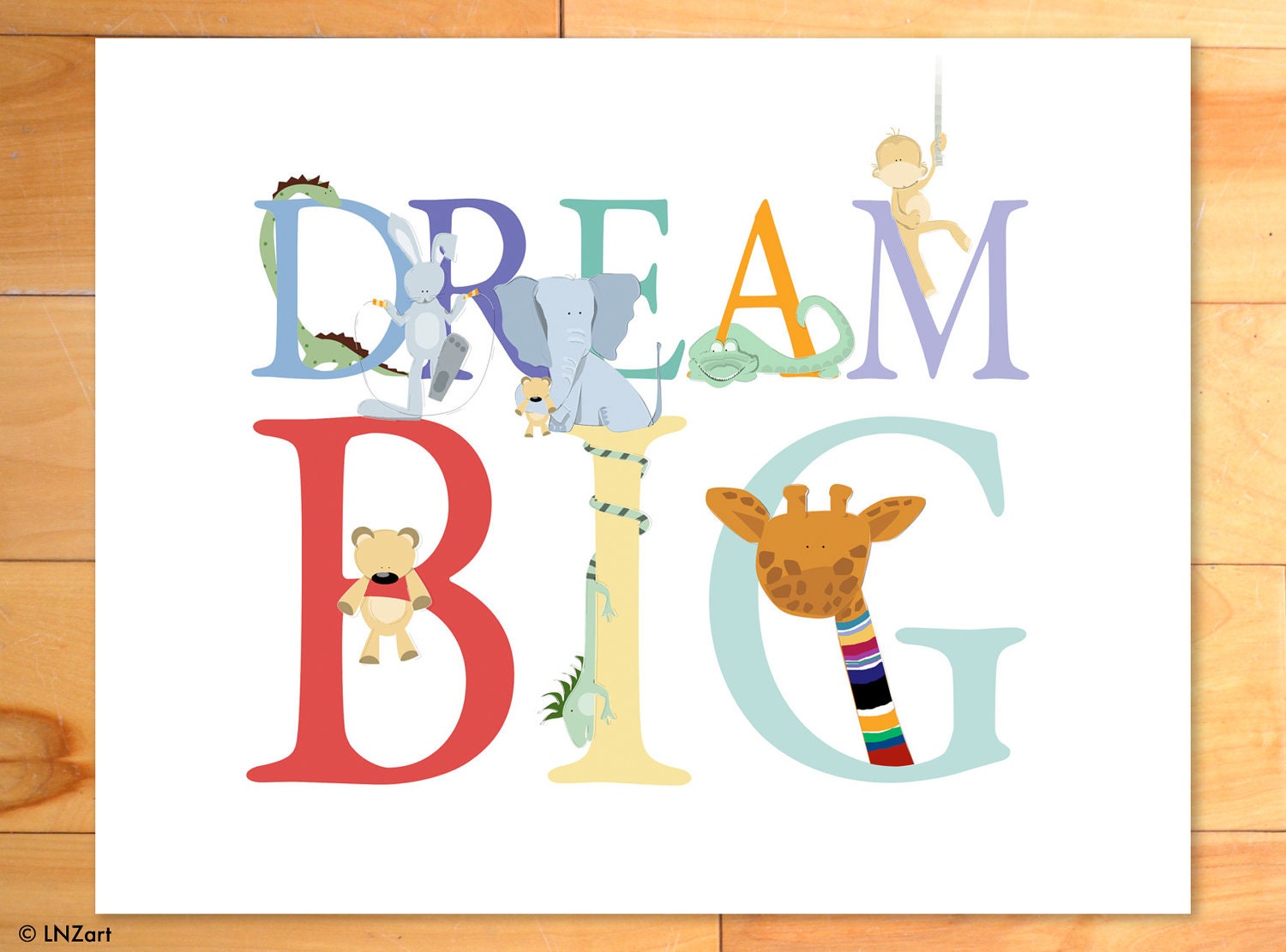 Childrens Decor, Dream Big, Childrens Wall Art, Animal Alphabet, ABC,  Nursery or Playroom Decor - 16 x 20 art print