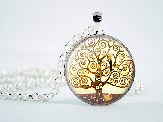 Gustav Klimt Tree of Life silver art pendant charm (FP220)