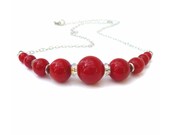 Red Beaded Necklace, Handmade Glass & Sterling Silver Necklace, Scarlet Red, Handmade Crystal Jewelry, urban jewelry minimal necklace