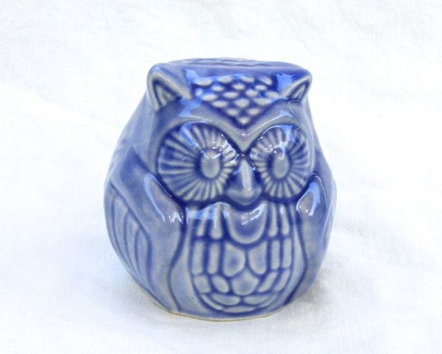 Owl Sculpture Figurine in Stoneware with periwinkle blue glaze