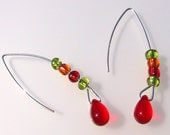 Hard Kandi Arc Earrings red lime green and orange glass on sterling silver