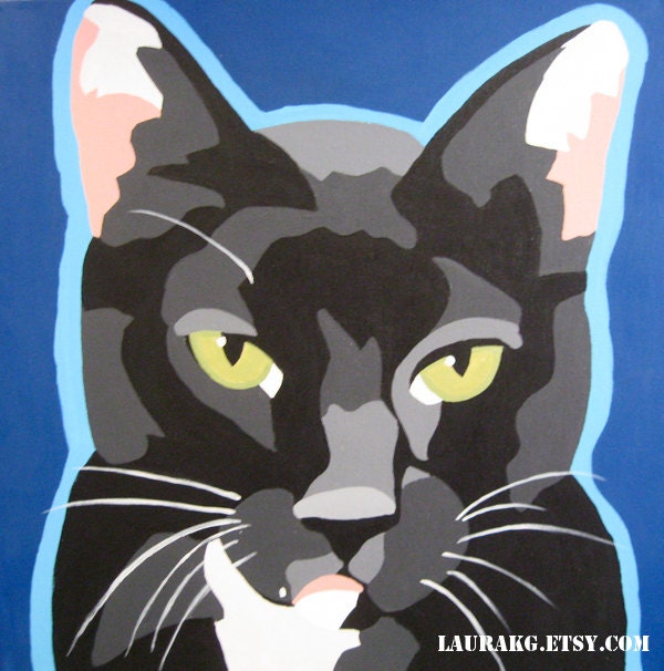 Four Custom 10x10 Pop Art Dog Cat Animal Portrait Painting