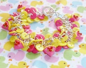 Pink and Yellow Pie - Button Charm Bracelet with Pie Charms ON SALE