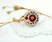 Boho OOAK - Margaret wooden hand paint Ring - fall autumn harvest flowers red pink romantic girl neutral spring