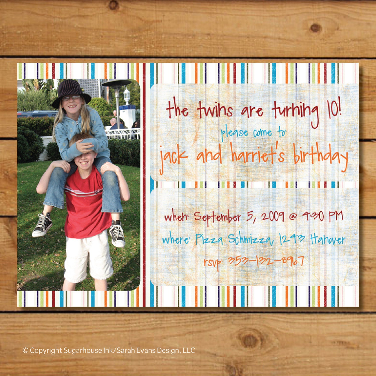 Custom Photo Birthday Invitation - Scribbles and Stripes