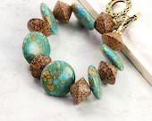 Turquoise Bracelet Palm Wood Tribal Mint Green Fall Fashion Jewelry Toggle Clasp