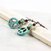 Peace Sign Earrings Turquoise Blue Copper Rustic Fashion Boho Jewelry
