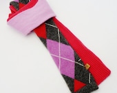 CASHMERE Skinny tie Scarf Eco friendly 100% recycled  - argyl gray lilac hot pink - classy groovy funky