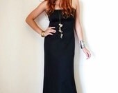 Vintage 70s Black EMPIRE WAIST Witchy Maxi Dress M