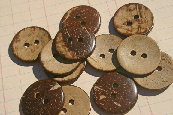 Large Wood Buttons - Sewing Embellishments - One Dozen 1 1/2"  Coconut Wooden Buttons