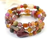 Capstone memory wire bracelet autumn violet purple wide cuff stacked earthtones