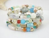 Capstone memory wire bracelet sunny day wide cuff blue green white neutral