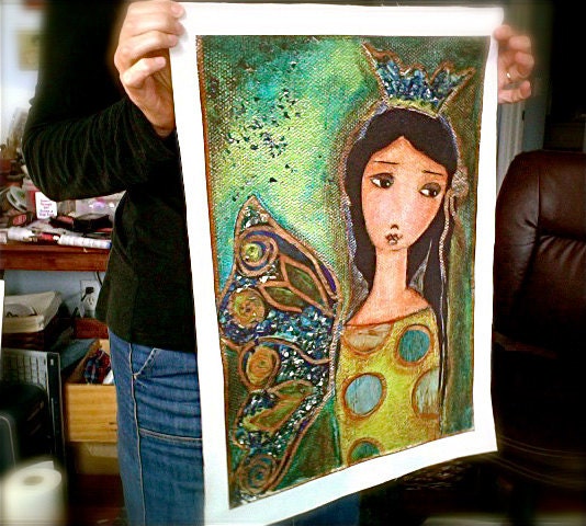 A Perfect Fairy - Large Print on Fabric from Original Painting (14 x 20 inches) by FLOR LARIOS
