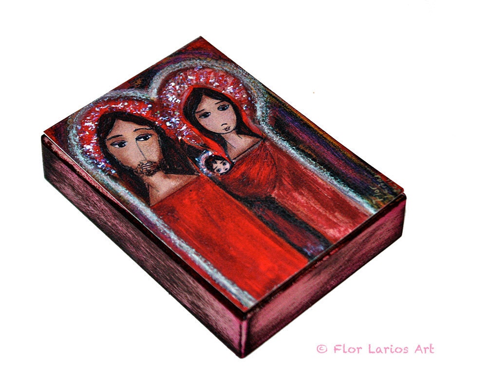 Christmas day nativity - Giclee print mounted on Wood (5 x 7 inches) Folk Art  by FLOR LARIOS