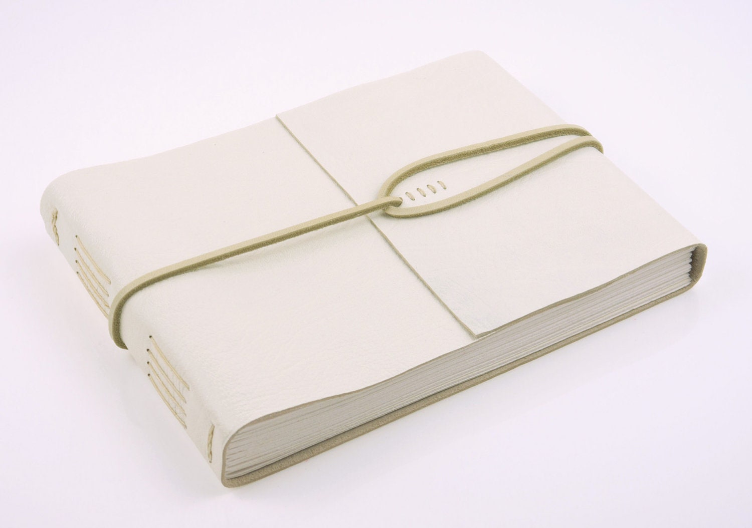 Leather Wedding Guest Book - White & Natural - A5 Large size - neutral simple luxury