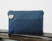 Ben D. Linen clutch in cadet blue