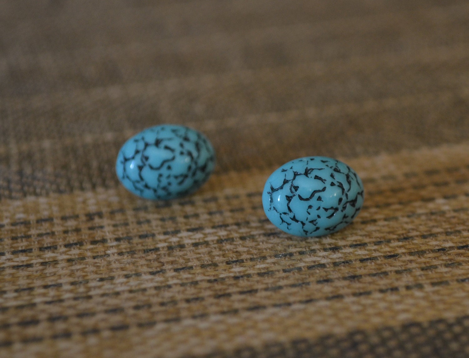 Vintage Blue Glass Stud Earrings