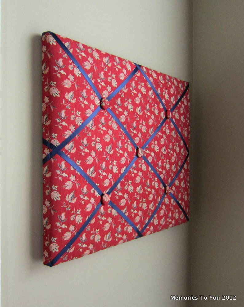 16x20 Memory Board Bow Holder Ribbon Board Jacobean Blooms Red Navy Beige