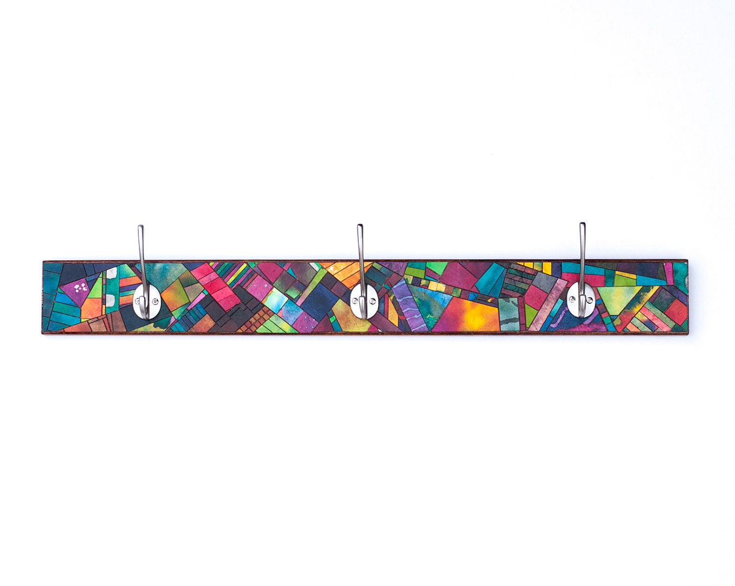 Wall Coat Rack Handmade Abstract Colorful Paper Mosaic Quilt Reclaimed Wood